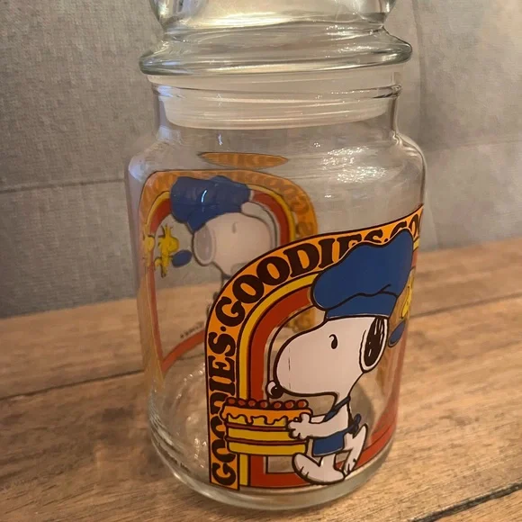 Vintage Snoopy Glass Cookie Jar with Blue and Orange Design - Picture 8 of 8